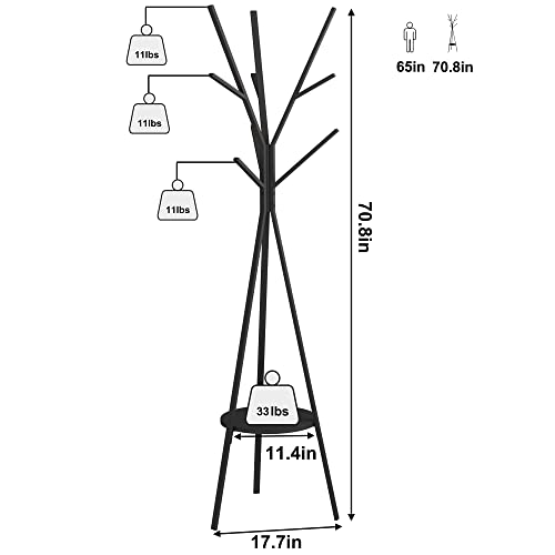 Coat Rack Hat Stand Free Standing Display Hall Tree Metal Hat Hanger Garment Storage Holder with 9 Hooks for Clothes Hats and Scarves in Black,17.72\"Wx17.72\"Dx70.87\"H (Black)