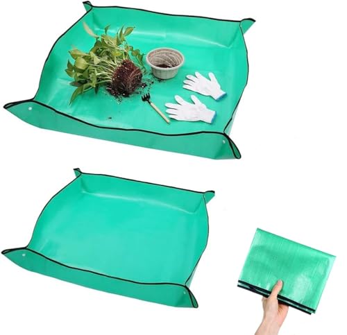 Fenglin-joy Alfombrilla de Trasplante, 2 Piezas Estera de Jardinería Impermeable Estera de Jardinería Plegable para Suculentas, Planta (100x100cm, 66x66cm, Verde)