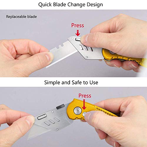 Gold Folding Utility Knife Heavy Duty Box Cutter With 5 Sk5 Quick Change Blades + 60 Pack Utility Knife Blades, Sk5 Steel Heavy Duty Box Cutter Replacement Blades With Plastic Case #TOP3