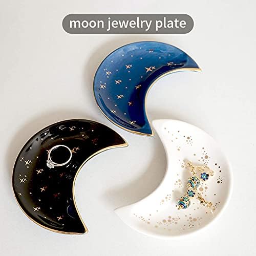 ACAREY Ceramic Jewelry Dish Tray, Moon Ceramic Jewelry Tray for Women Dressing Table Storage Plate, Moon Jewel Trinket Dish Rings Earrings Necklaces Bracelets Holder Organizer for Vanity (blue)