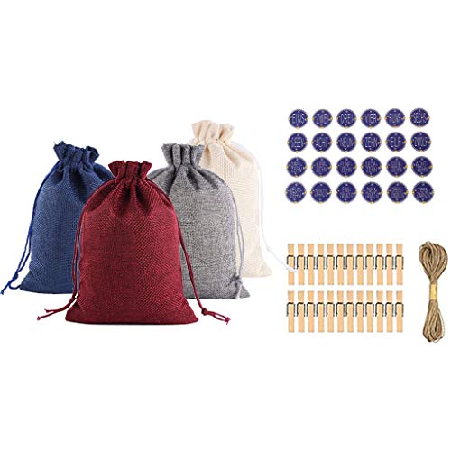TDEOK Paquete de bolsas de algodón, 124 bolsas de patrones, calendario de adviento, lino, dulces,...