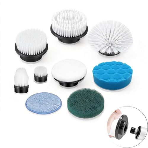 Image of Electric Spin Scrubber Replacement Heads 8 in 1 Cleaning Brush, for Electric Spin Scrubber of ANS-8051A /8050 Power Shower Scrubber,for Household and Heavy Oil Pollution Cleaning Black