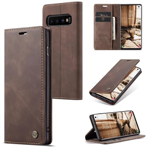 Sojlecyu Portfel Etui do Samsung Galaxy S10 4G Case, Skórzane PU z Klapką, Pełna Ochrona Przegródki na Karty Stojak Magnetyczna Kieszeń do Samsung Galaxy S10 4G, Kawowy