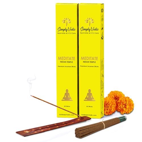 Image of Simply Vedic Luxe Indian Temple Incense Sticks (50 Sticks) Hand Rolled Masala Agarbatti with Holder | Natural Long Lasting Fragrance for Puja Aarti Meditation Home Fragrance Low Smoke
