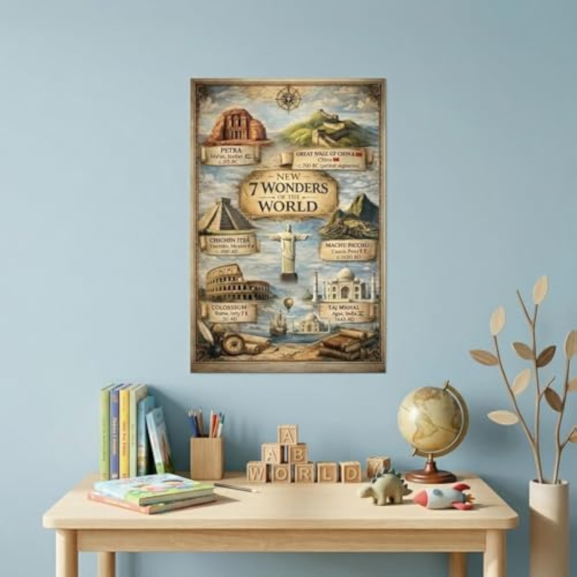 7 Wonders of the World Poster for Kids, Laminated