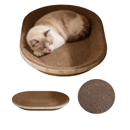 Griffoir pour Chat, 2 en 1 Ovale Griffoirs en Sisal Planche Lit à Gratter Amusant en Carton Ondulé Accessoire pour Petits Grands Chatons pour Jeu de Affûtage des Griffes Intérieur Salon