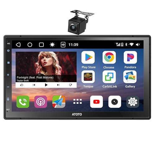 ATOTOEXCEL S8MS 7 Pulgadas Radio 2 DIN Android, 8 núcleos, 4G LTE Integrado, CarPlay&Android Auto inalámbrico,Tethering WiFi/BT/USB, cámara de Marcha atrás, 4G+32G, GPS Navi, DSP, HD LRV