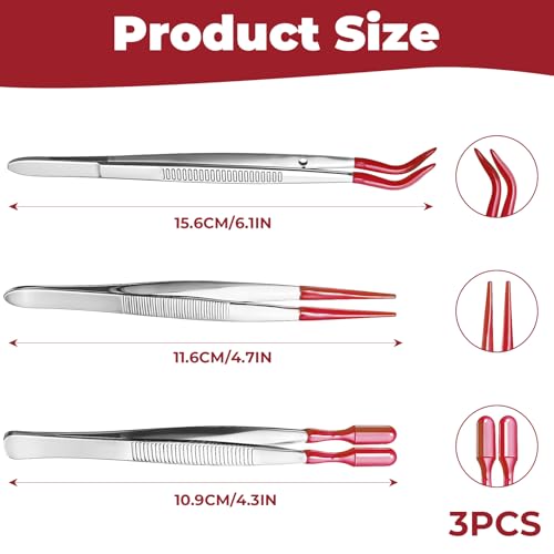 3 Stück Pinzette mit Gummispitzen Präzisionspinzette Antistatisch Edelstahl PVC-beschichtet Pinzetten set für DIY Kunsthandwerk Schmuckherstellung Labor Briefmarken Perlen Schmuck