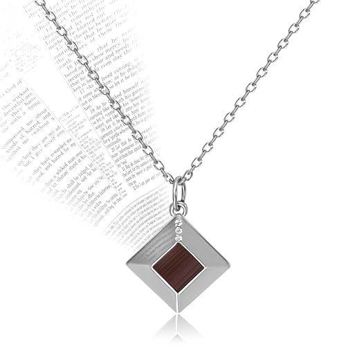 Sterling Silver Nano Bible Necklace: Worlds Smallest New Testament Pendant For Her - Engraved with 27 Books Using Nano Technology. A Unique Elegant and creative Valentines day Gift for Women and
