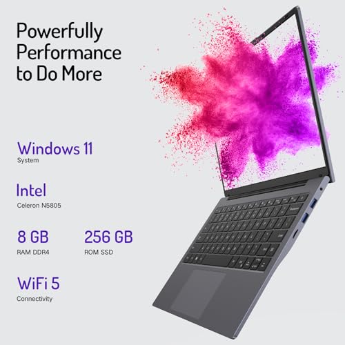 DERE 14”Laptop, 1920 * 1200 IPS Display Laptop for Student and Business, N5805, 8GB RAM, 256GB SSD, HDMI, Wi-Fi, Win11 OS, Silver Gray - Image 3