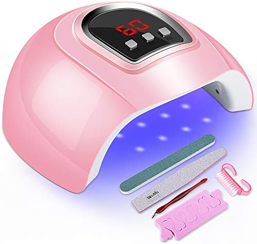 54W Gel UV LED Nail Lamp, Senignol 18LEDs Nail Polish Dryer with Nail File Set, Nail Polish Curing Light with 3 Timer Setting Auto Sensor, Quick Dry Gel Polish Manicure Pedicure Manicure Tool(Pink)