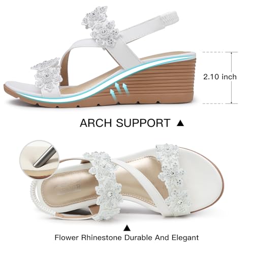 Image of SHIBEVER Wedge Sandals for Women Dressy: Summer Open Toe Low Platform Wedges Sandals Elastic Ankle Strap Flower Comfortable Casual Shoes