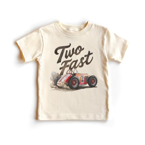 Two Fast 2nd Birthday Toddler Racing Shirt - Cute 2-Year-Old Race Car Themed Party T-Shirt - Natural Boys & Girls Graphic Tee