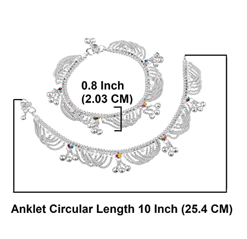 Efulgenz Indian Silver Tone Bell Charms Tassel Chain Anklet Set Bracelet Payal Foot Jewelry (Style 2) #TOP23