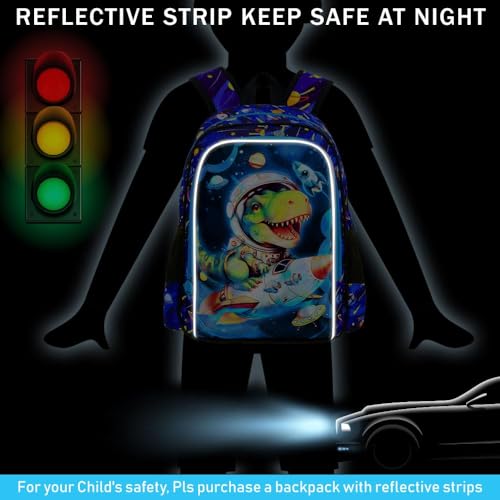 Image of UFNDC 3PCS Dinosaur Backpack for Boys, Kids Space Bookbag with Lunch Box, 16 inch Water Resistant Rocket School Bag for Elementary Preschool Toddler