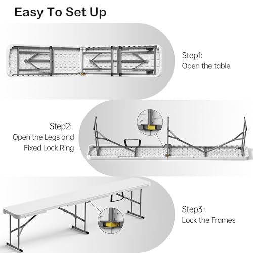 VSOAEIL 6 Foot Folding Bench, Portable Plastic Folding Bench Seat, Foldable Seat for Indoor Outdoor Picnic Camping Dining, Soccer Garden Multipurpose Entertaining Activities, White, 2 Pack by VSOAEIL - Image 6