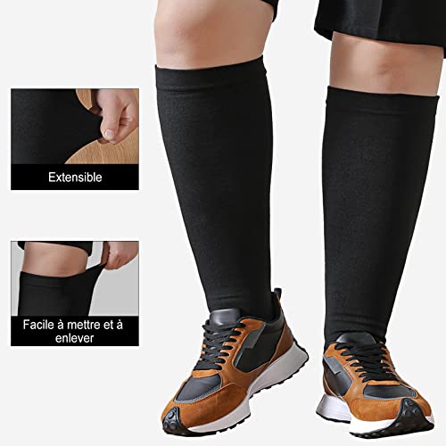 PUTUO Bas de Contention Grande Taille: Chaussettes de Contention Femme Hommes Grande Taille Gros Mollet pour Sportive Cyclisme Voyage en Avion Grossesse 3 paires Noir 3XL – vue 4