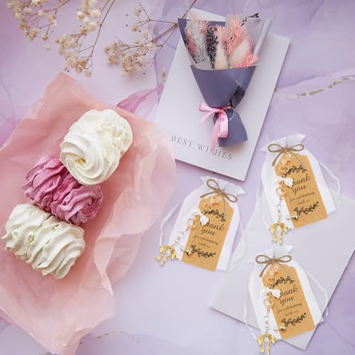 Ecation 20 Set Pearl Bow Keychain Party Favor Bulk Mother's Day Keyring Charm Accessories Present Kraft Tag Organza Bag for Guest Baptism Bridal Shower Graduation Wedding Party Gift(Gold, Novel Bow) by Ecation - Image 7