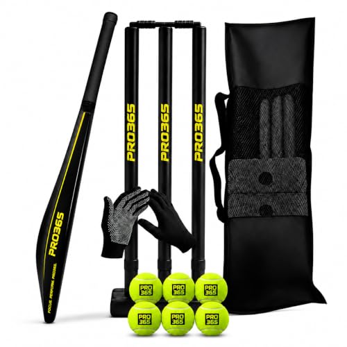 PRO365 Cricket Practice Combo | Cricket Bat with 3 Stumps, 6 Tennis Balls, Grip Gloves & Carry Bag | Cricket Training Equipment for Kids, Beginners, Schools & Coaching
