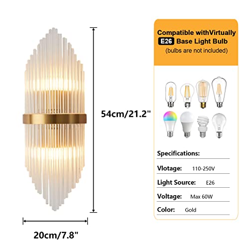 Kco Lighting 2-Light Prism Crystal Wall Sconce Lighting Clear Glass Wall Sconces Set Of Two Modern Led Wall Light For Bathroom Mirror Bedroom Bedside (2-Pack) #TOP1