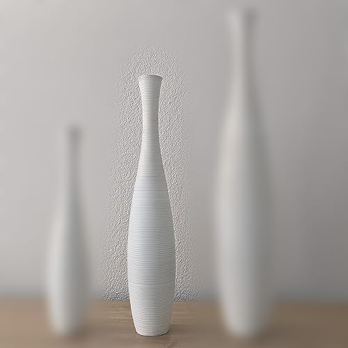 Grand vase de sol, en bois, fin, blanc, pour décoration, herbe de la pampa, fleurs séchées, brindilles, touffes d'herbe, vase en bois de manguier, 90 cm de...