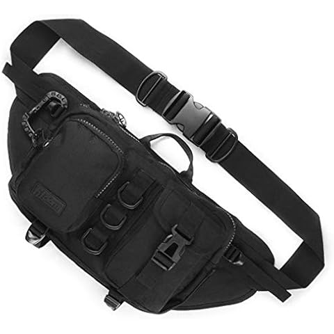 Fitdom Tactical Sling Bag for Men. Made from Heavy Duty Techwear Nylon & Built Tough for Outdoor and EDC Bag, Jet Black, L Cover