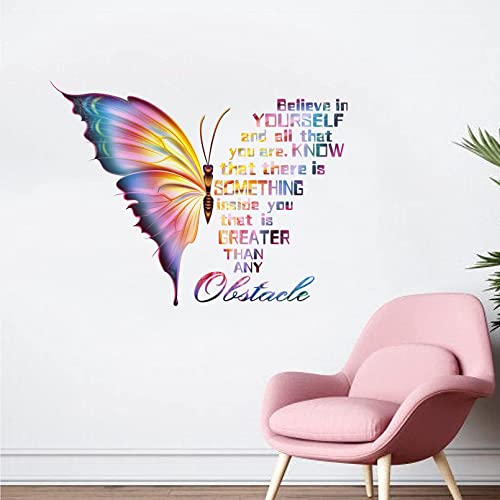 Mfault Inspirational Butterfly Believe In Yourself Quote Wall Decals Stickers, Large Motivational Saying Decoration Teens Girls Bedroom Living Room Art, Positive Phrase Women Home Kitchen Decor #TOP3