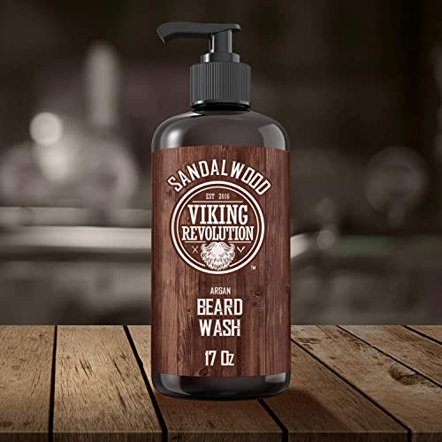 Beard Wash Shampoo W/Argan & Jojoba Oils - Softens & Strengthens - Sandalwood Scent - Beard Shampoo W/Beard Oil (17 Oz Shampoo) #TOP6