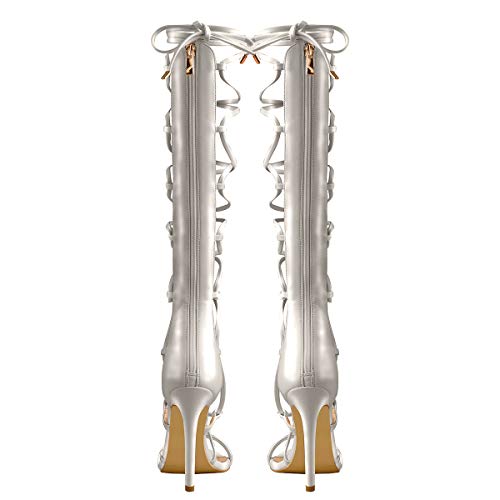 Image of LISHAN Womens Gladiator Knee High Sandals Open Toe Lace Up Criss Cross Strappy Stiletto Heels