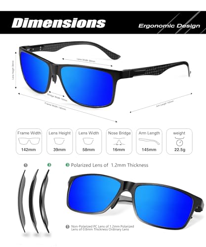 Image of ANYLUV Polarized Sunglasses for Men Rectangular Classic Al-Mg Metal Frame Sun Glasses Mens Sunglasses with UV Protection