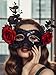 Maeaccx Black Lace Masquarede Mask for Women, Red Flower Christmas Sequins Cosplay Masks, Crystal Mardi Gras Party for Women
