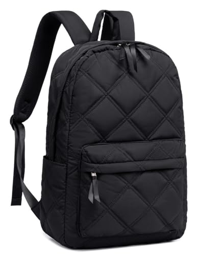 LOIDOU School Backpack for Teen Girls College Backpack Womens Laptop backpack Quilted Bookbags Elementary High School Laptop Bags Women Travel Casual Daypacks (Black)