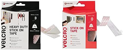 VELCRO Brand Heavy Duty Stick On White Tape 50mm x 2.5m, Hook And Loop Tape Self Adhesive Strips Fastener Roll, Industrial Extra Strong Double Sided Tape Heavy Duty Perfect for Home, Office, & Garage