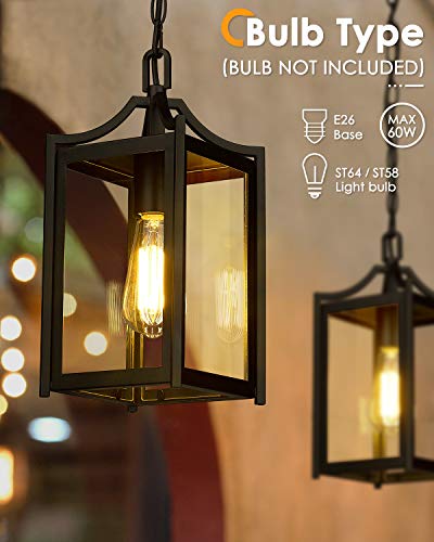 Osimir Outdoor Pendant Light, 14" Large Modern Outdoor Hanging Porch Light With Adjustable Chain, Exterior Outdoor Hanging Light In Black Finish And Clear Glass, 2439/1H #TOP3