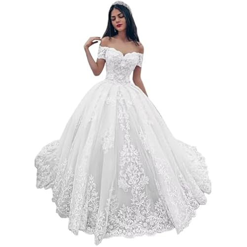 Youjiayi Off Shoulder Lace Wedding Dresses for Women Tulle Bridal Dress