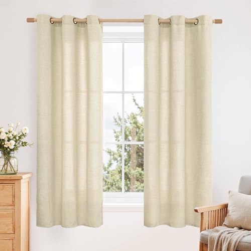 YoungsTex Sand Linen Semi Sheer Curtains 42 X 63 Inch Length