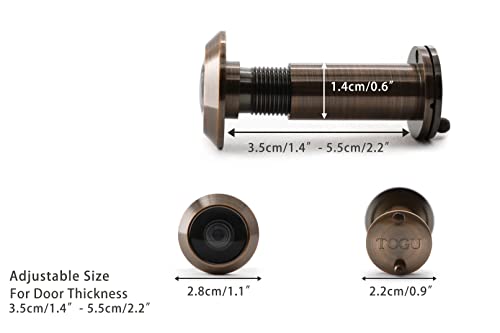 Image of TOGU TG2814YG-AC Brass UL Listed 220-degree Door Viewer with Heavy Duty Privacy Cover for 1-3 /8 inch to 2-1 /6 inch Doors, Antique Copper Finish
