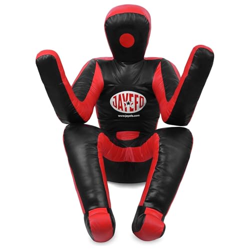 JAYEFO Daredevil Grappling Dummy - Made from Durable Leather, MMA Dummy Ideal for Boxing, Kickboxing & Punching Training | 6FT (Black/RED)
