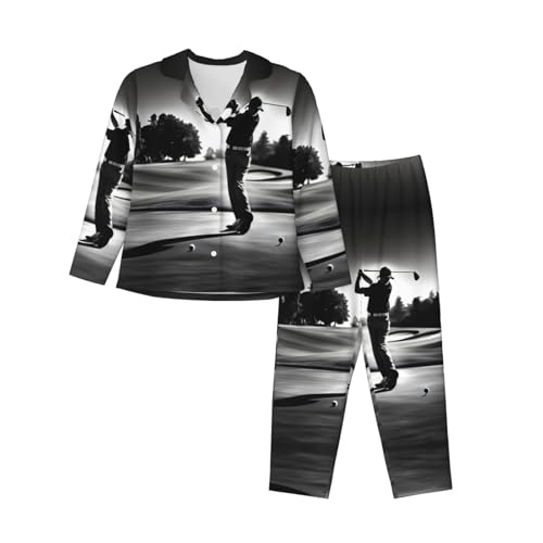 Pyjama imprimé golf noir et blanc élégant pour femme ensemble de nuit EdWal finitions haut de gamme