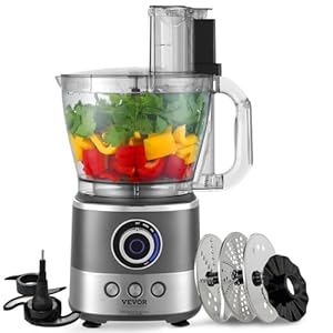 VEVOR Food Processor, Auto-iQ Pre-Set Electric Vegetable Chopper, 16 Cup Big Capacity Meat Processing, 650W Multi-Speed, 3-in-1 Feed Chute, 7 Blades & Discs – Ideal for Chop, Slice, Puree, Dough