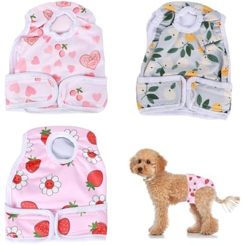 3 Packs Reusable Female Dog Nappies, Dog Season Pants Super Absorbent Washable Dog Diapers, Comfortable Pet Diapers Sanitary Panties Cover