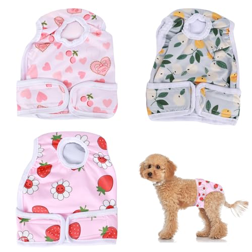3 Packs Reusable Female Dog Nappies, Dog Season Pants Super Absorbent Washable Dog Diapers, Comfortable Pet Diapers Sanitary Panties for Small Medium Incontinence Dogs (M)