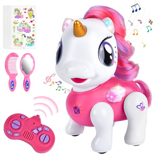 Joellfuner Einhorn Roboter für Mädchen, Ferngesteuertes Einhorn Roboter Spielzeug mit Tanz & Musik, Tonaufnahmen und Programmierbarer, Interaktiver Spielzeug Geschenk für Kinder ab 3 Jahre