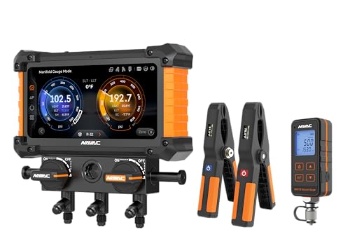 NAVAC NX1GV NEXUS 2 Digital Manifold Gauge 2-Valve Kit with Vacuum Gauge HVAC Tool with Wireless Temperature Clamps HD Touchscreen -Class 0.4 Accuracy 100 Refrigerants A2L Compatible myNAVAC App