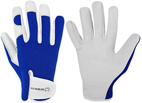 WESTWOOD FOX Ladies / Mens Leather Gardening Gloves Thorn Proof Garden work gloves (Medium, Blue)