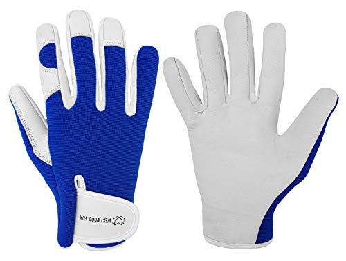 WESTWOOD FOX Rękawice ogrodnicze skórzane damskie/męskie Rękawice ogrodowe odporne na ciernie, rękawice ochronne, najwyższa jakość (Blue, M)