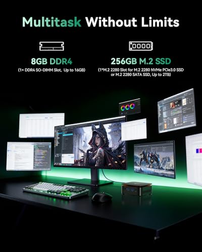 NiPoGi Essenx E1 Mini PC AMD Ryzen 3250U W-11 Pro(2C/4T, bis zu 3,5 GHz) 8GB DDR4 RAM+256GB SSD, 4K@60Hz Dual Display HDMI 2.0+DP 1.4/Wi-Fi 5/BT 4.2/LAN, Desktop-PC für Büro/Bildung