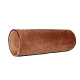 Sherry Kline Velvet Set of 2 Neck Bolster Pillow, Made with Plush Velvet, Cylinder Pillows, for Couch & Bed, Decorative Round Throw Pillow, Back & Neck Support (Set of 2, Brown)