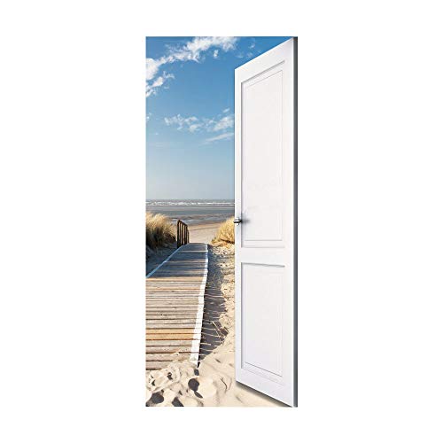 3D Door Wallpaper Self-Adhesive Poster - Beach Street Film Photo Premium PVC Waterproof Sticker Wall for Bedroom Living Room Decoration Stickers 95 x 215 cm