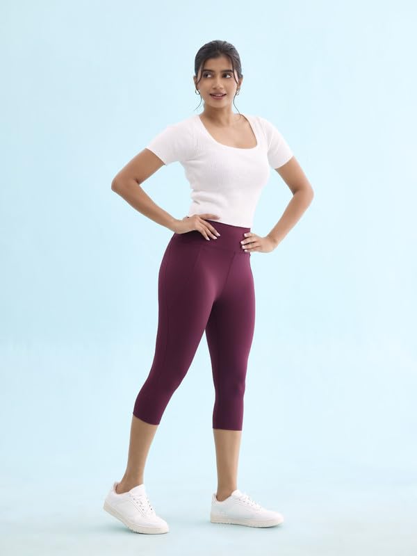 Image of GO COLORS Womens Solid Training Capri | Elastane, High Rise